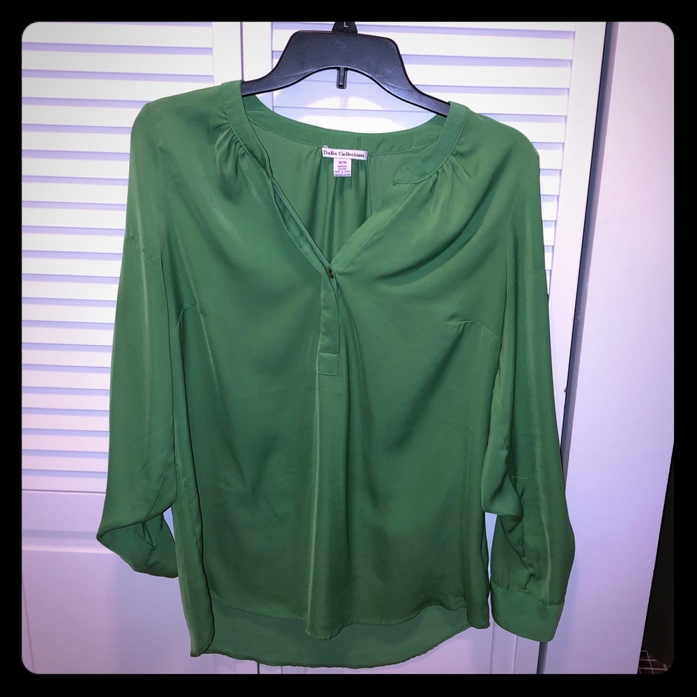 Silky Kelly Green Blouse w/ Gold Buttons (M)